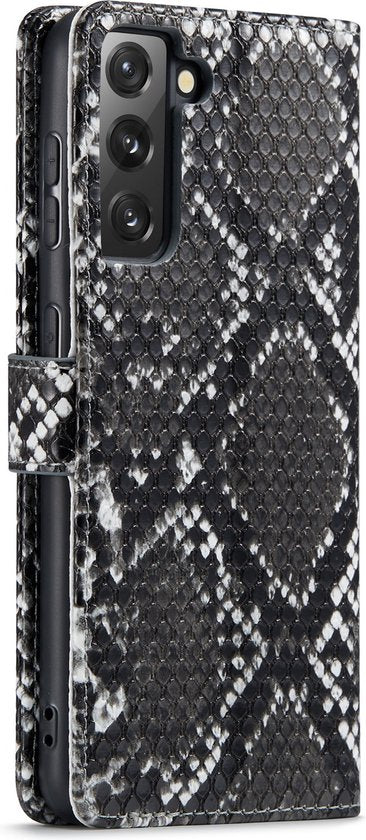 Samsung Galaxy S21 FE Hoesje - Zwart - Luxe Slangen Bookcase
