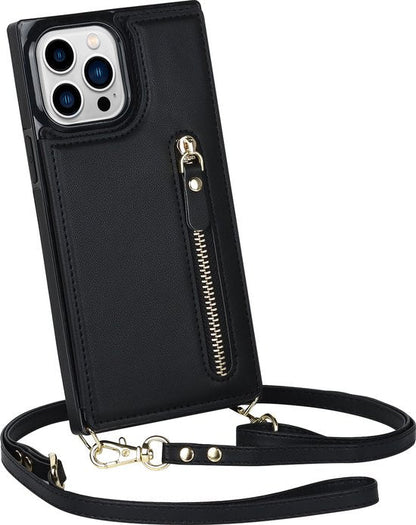 Apple iPhone 13 Pro Max Hoesje - Zwart - Luxe Back Cover met Telefoonkoord en Rits