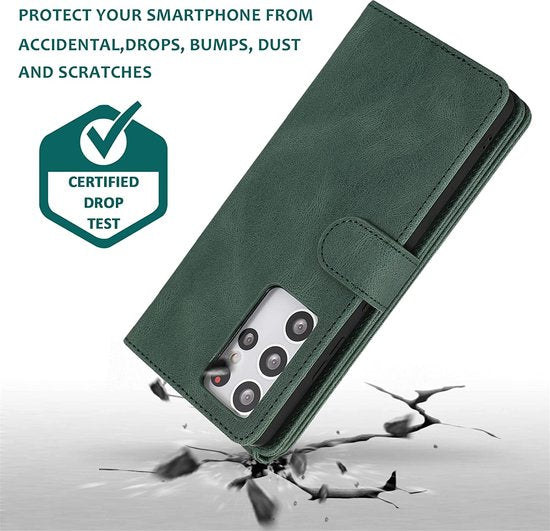 Samsung Galaxy S22 Ultra Hoesje - Groen - Extra Stevige Luxe Bookcase met Rits en Vakken