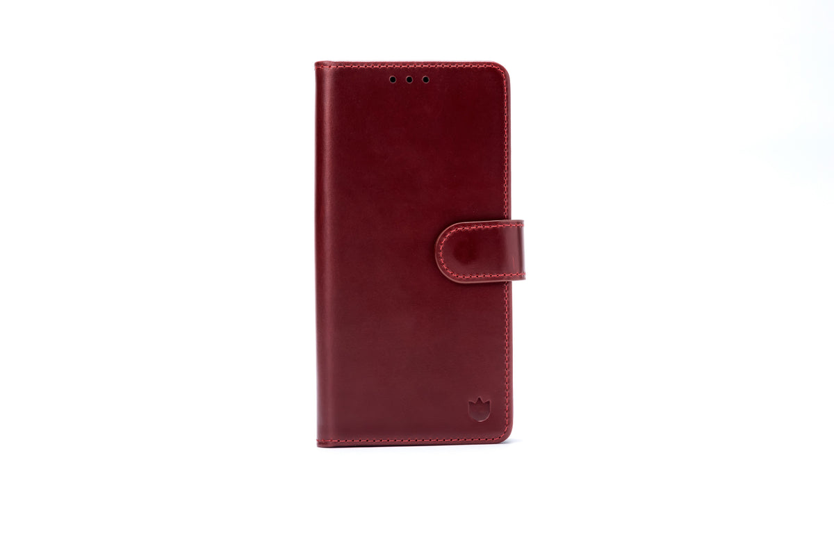 Apple iPhone Air Hoesje - Maroon Red - Echt Leren MagSafe Bookcase