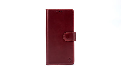 Apple iPhone Air Hoesje - Maroon Red - Echt Leren MagSafe Bookcase