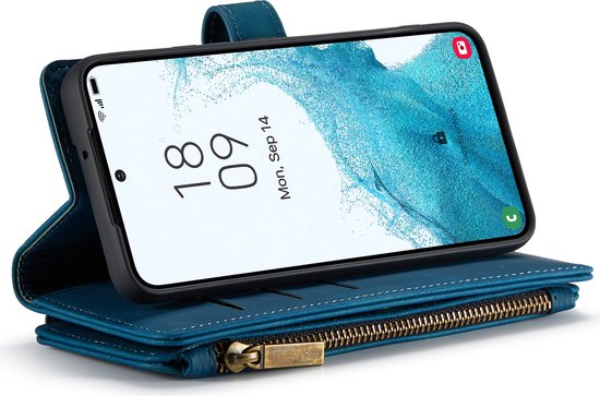 Samsung Galaxy S23 Plus Hülle - Navy Blue - Luxus-Klapphülle mit Kartenfach und Reißverschluss