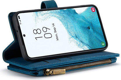 Samsung Galaxy S23 Plus Hülle - Navy Blue - Luxus-Klapphülle mit Kartenfach und Reißverschluss