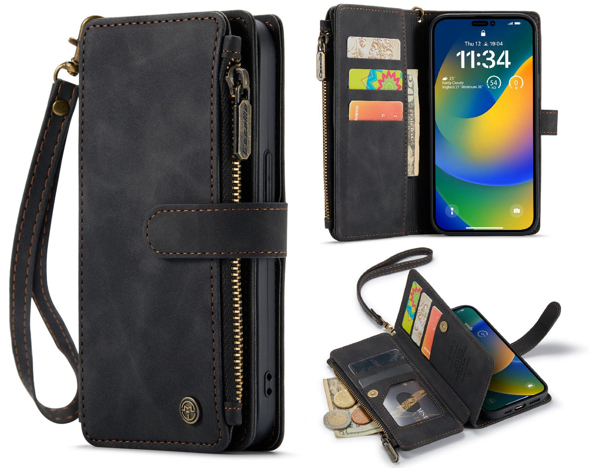 iPhone 14 Pro Max Hoesje - Charcoal Gray - Luxe Bookcase met Rits