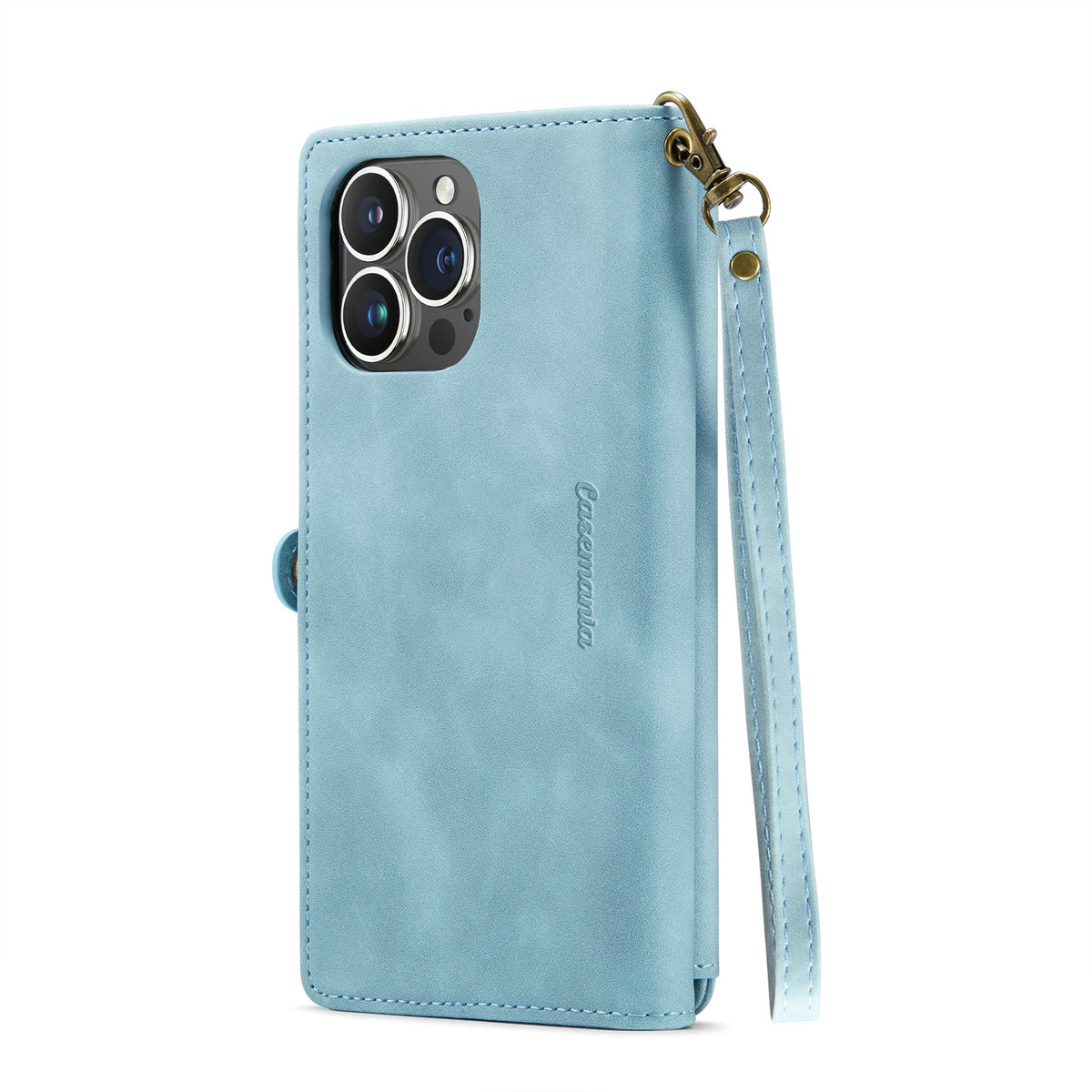 Apple iPhone 15 Pro Max Hoesje - Aqua Blue - Luxe MagSafe Bookcase met Rits en Telefoonkoord