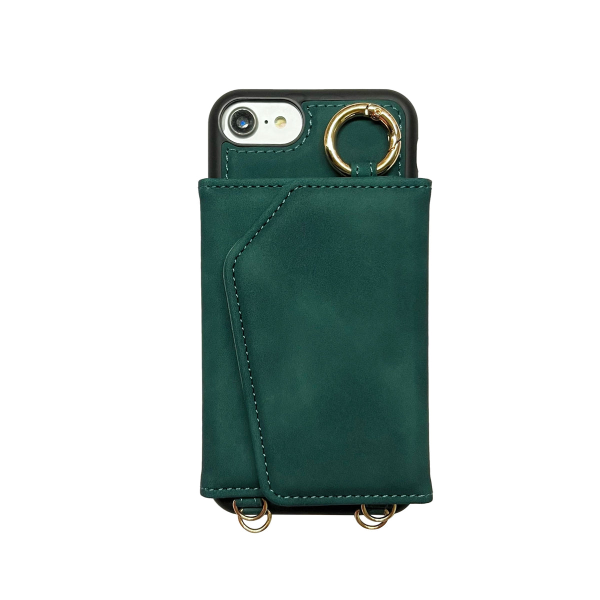 Apple iPhone 7 Case - Emerald Green - Back Cover with Mirror, Sliding Card Holder and Phone Strap