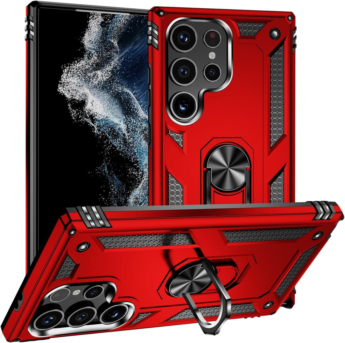 Samsung Galaxy S24 Ultra Hoesje - Rood - Armor Kickstand Back Cover