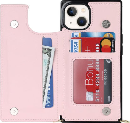 Apple iPhone 14 Hoesje - Roze - Luxe Back Cover met Telefoonkoord en Rits
