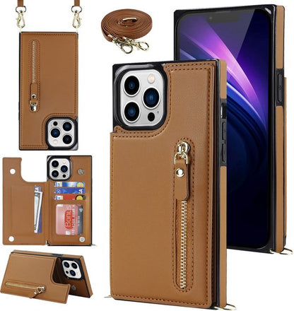 Apple iPhone 15 Pro Max Hoesje - Bruin - Luxe Back Cover met Telefoonkoord en Rits