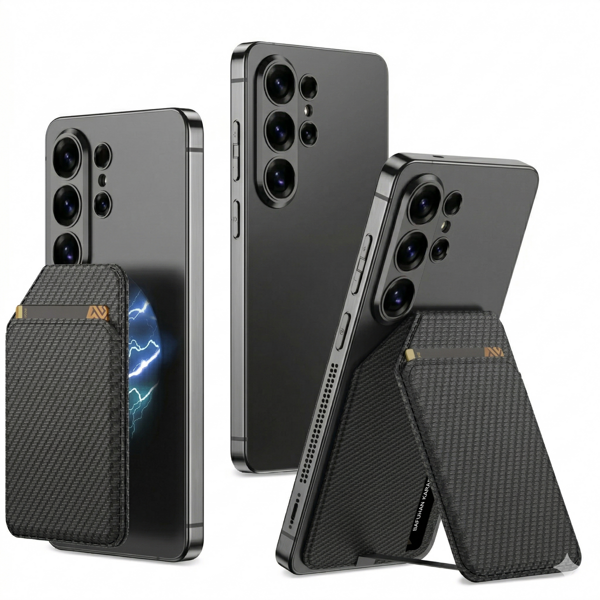 Casemania Magnetisch Pasjeshouder met Kickstand voor Samsung - Carbon