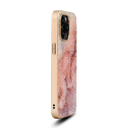 Apple iPhone 15 Pro Hoesje - Roze - Diamant Marmer Glitter Back Cover