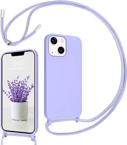 iPhone 14 Hoesje - Paars - Siliconen Back Cover met Telefoonkoord