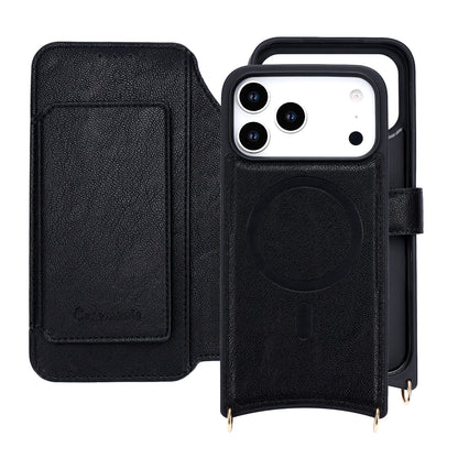 Apple iPhone 17 Pro Max Hoesje - Zwart - 'Amsterdam' Magnetische Wallet Case met Pasjeshouders en