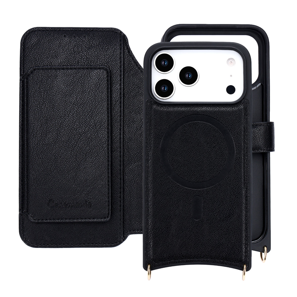 Apple iPhone 17 Pro Hoesje - Zwart - 'Amsterdam' Magnetische Wallet Case met Pasjeshouders en