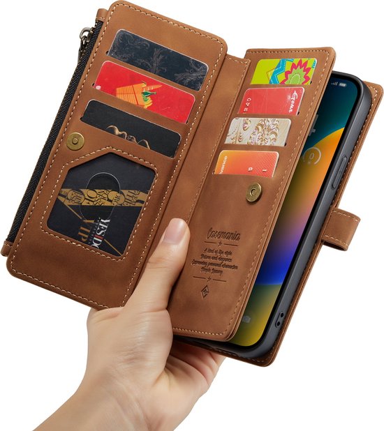 iPhone 14 Pro Hoesje - Sienna Brown - Luxe Bookcase met Rits