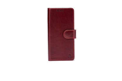 Apple iPhone 18 Pro Max Hülle - Maroon Red - Echtleder-2-in-1-MagSafe-Klapphülle mit Kartenfach
