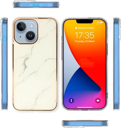 Apple iPhone 13 Hoesje - Wit - Siliconen Marmer Back Cover