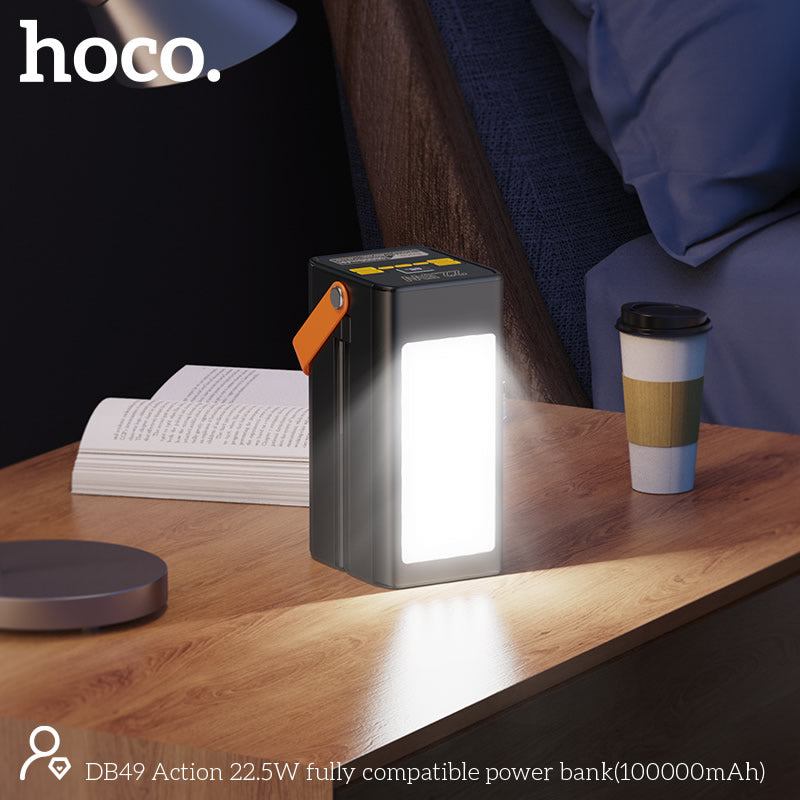 Hoco Powerbank 100.000mAh 22.5W met Ingebouwde Kabels - Zwart