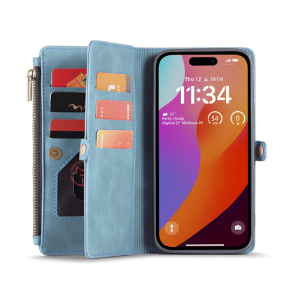 Apple iPhone 15 Pro Max Hoesje - Aqua Blue - Luxe MagSafe Bookcase met Rits en Telefoonkoord