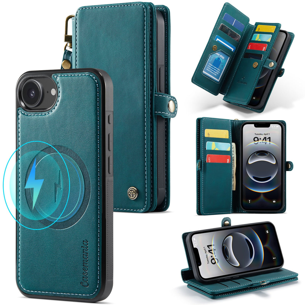 Apple iPhone 17e Hoesje - Emerald Green - 2 in 1 MagSafe Bookcase met 10 Kaart Vakken