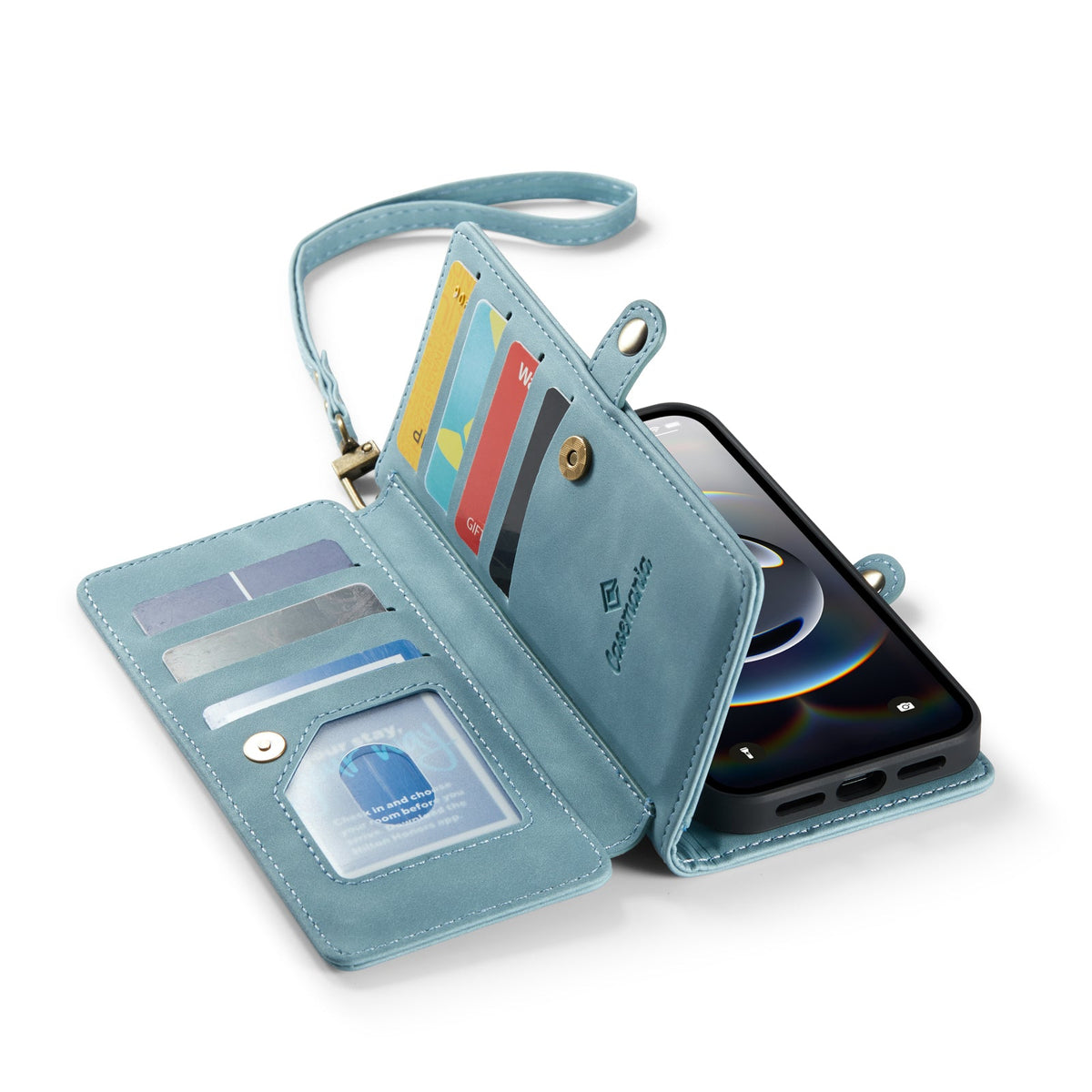 Apple iPhone 17 Pro Max Hoesje - Aqua Blue - Luxe 2 in 1 Bookcase met 10 Kaart Vakken en Polskoord