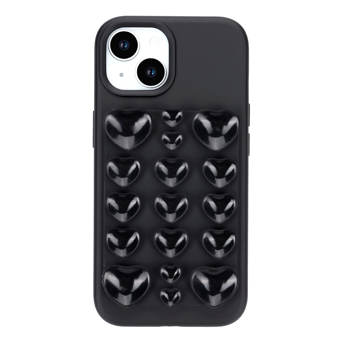 Apple iPhone 15 Hoesje - Zwart - Siliconen Back Cover met Afneembare Hartjes Zuignappen