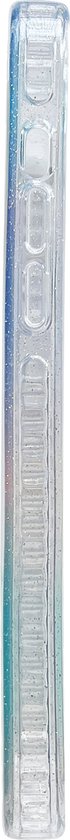 Apple iPhone 14 Pro Max Hoesje - Regenboog Blauw - Glitter Back Cover