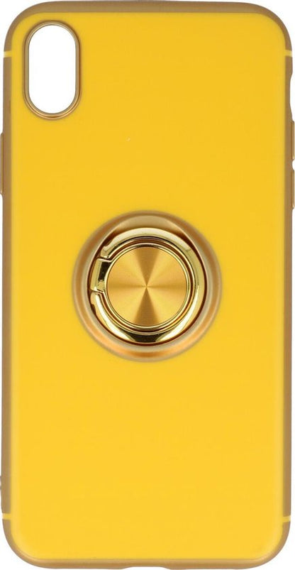 Apple iPhone X/10 Hoesje - Geel - Siliconen Ring Kickstand Back Cover