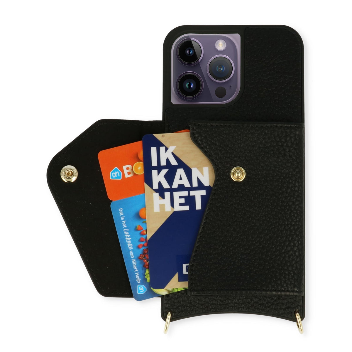 Apple iPhone 14 Pro Max Case - Black - Luxury Back Cover with Phone Strap
