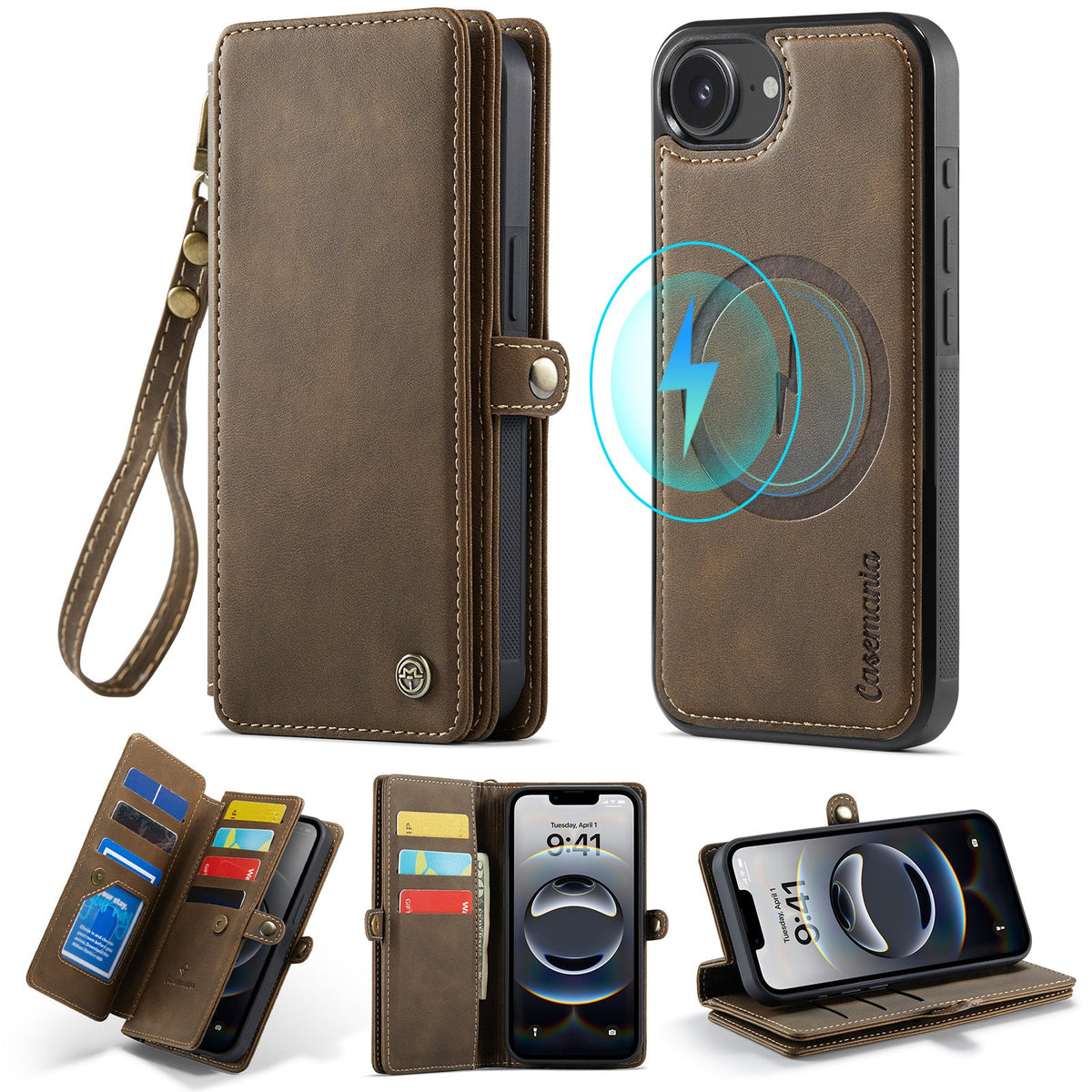 Apple iPhone 16e Hülle - Cedar Brown - 2-in-1 MagSafe-Klapphülle mit Kartenfach