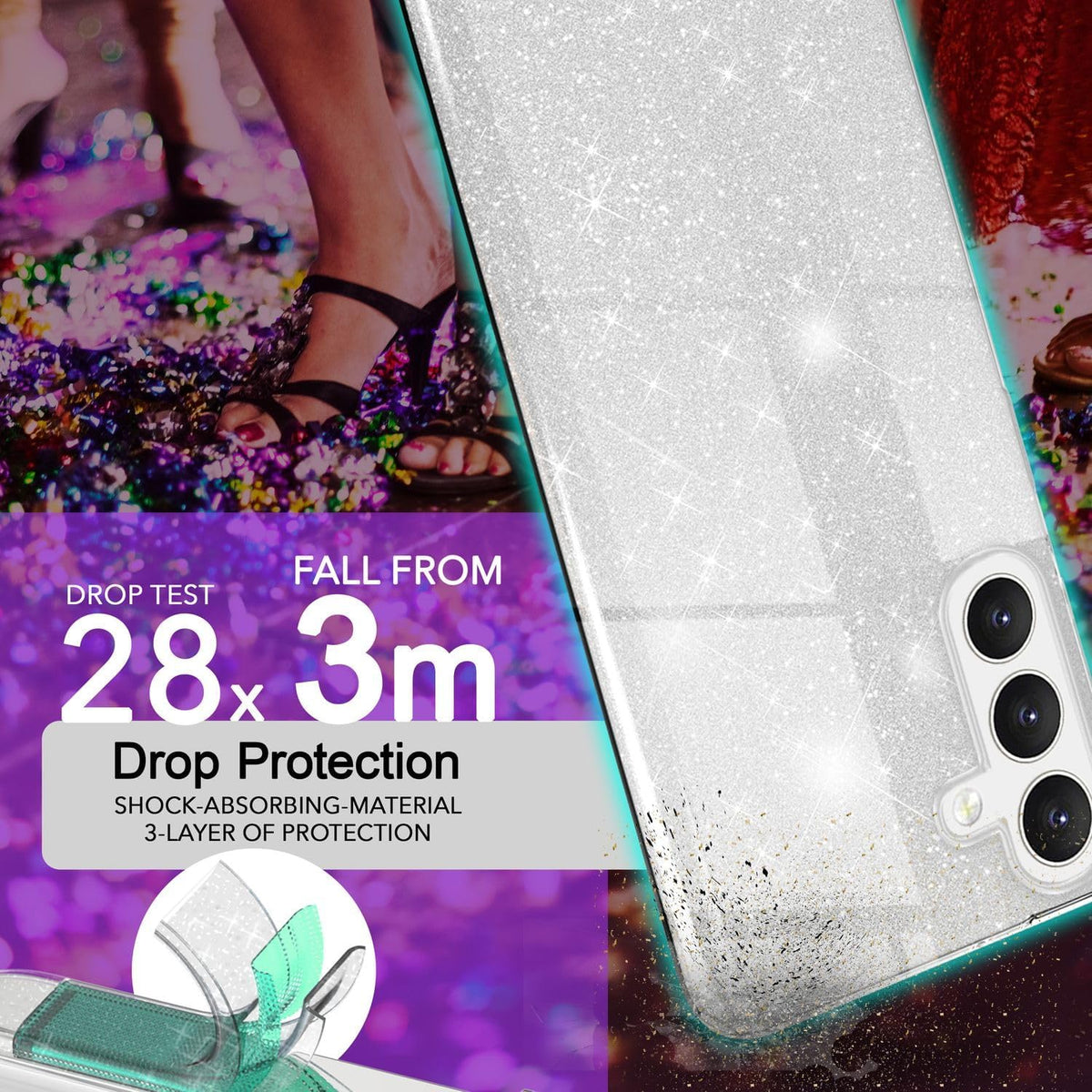 Samsung Galaxy A16 Hoesje - Zilver - Glitter Back Cover