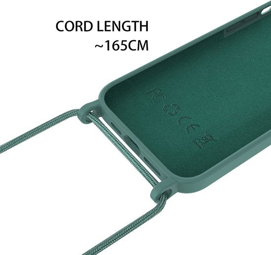 iPhone 14 Pro Max Hoesje - Groen - Siliconen Back Cover met Telefoonkoord