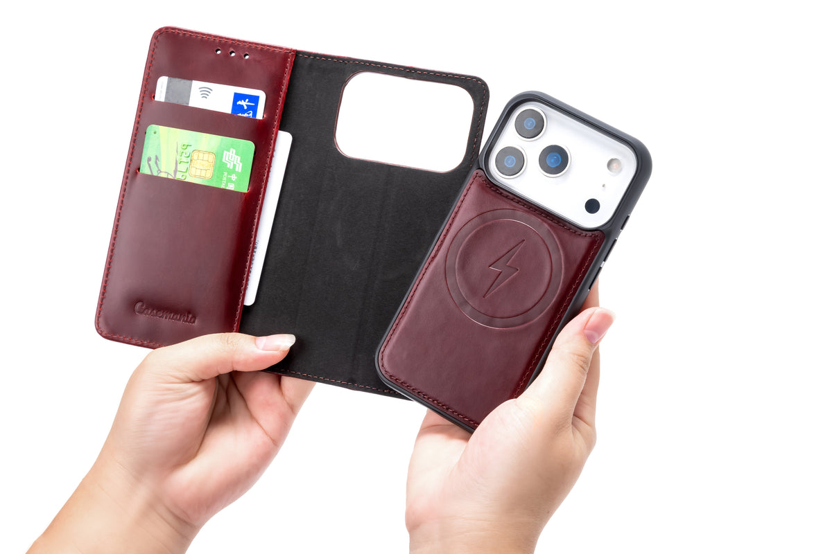 Apple iPhone 18 Pro Hoesje - Burgundy Red - Echt Leren 2 in 1 MagSafe Bookcase