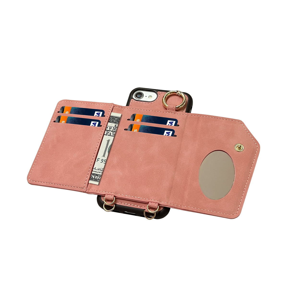 Apple iPhone 7 Hoesje - Pale Pink - MagSafe Back Cover met Uitschuifbare Pasjeshouder en Telefoonkoord