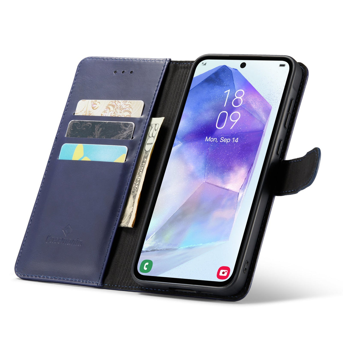 Samsung Galaxy A55 Hoesje - Navy Blue - Echt Leren 2 in 1 Bookcase