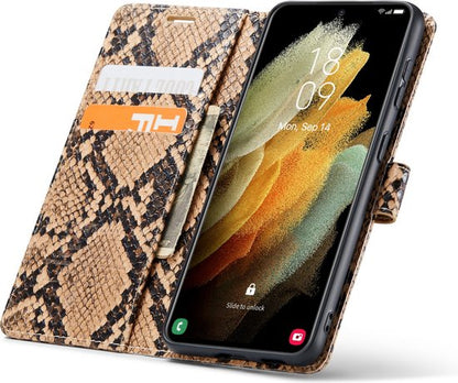 Samsung Galaxy S21 FE Hoesje - Beige - Snake Bookcase