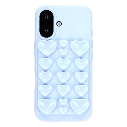 Apple iPhone 16 Hoesje - Licht Blauw - Siliconen Back Cover met Afneembare Hartjes Zuignappen