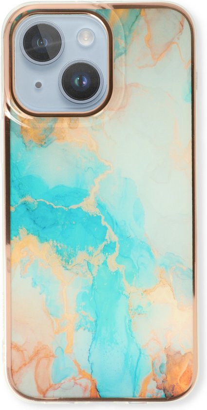 Apple iPhone 14 Plus Hoesje - Aqua - Siliconen Marmer Back Cover