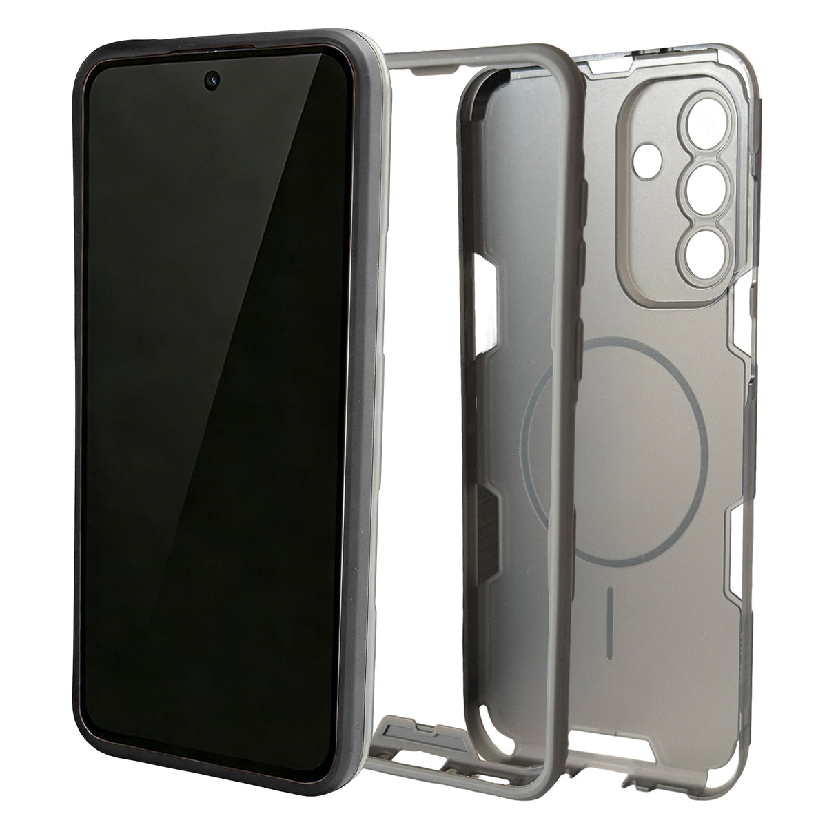 Coque Samsung Galaxy A57 - Transparent | Gris - Étui rigide mat dépoli avec couverture arrière MagSafe
