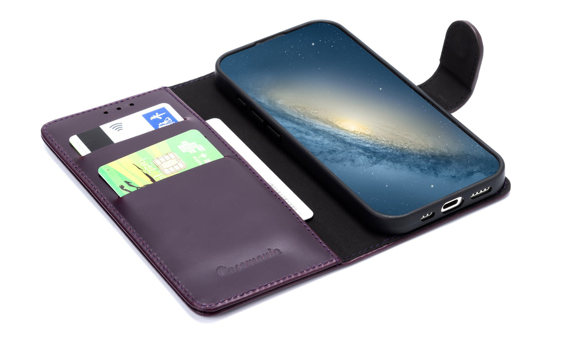Samsung Galaxy S25 Edge Hoesje - Dark Purple - Echt Leren Bookcase