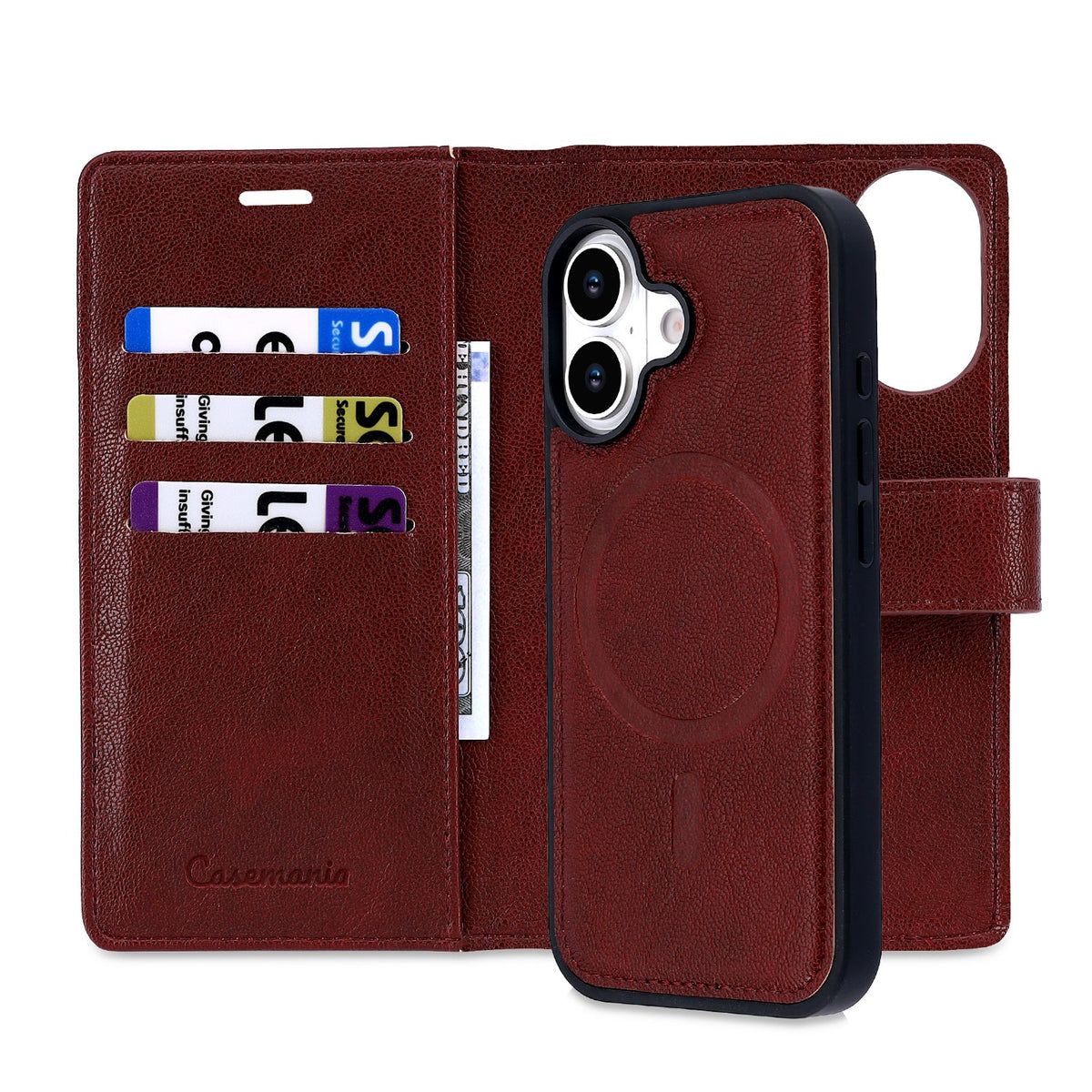 iPhone 17 Hoesje - Burgundy Red - 2 in 1 Lederlook Bookcase