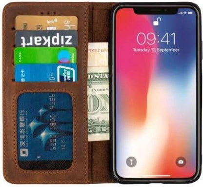 Apple iPhone 11 Pro Max Hülle - Braun - Echtleder-Klapphülle mit Kartenfach