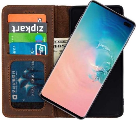 Samsung Galaxy S20 Plus Hoesje - Bruin - Handgemaakt Luxe Bookcase met Vakken