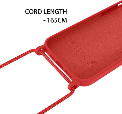 Apple iPhone 14 Pro Max Case - Red - Silicone Back Cover with Phone Strap