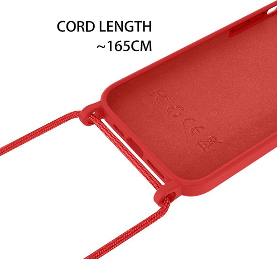 Apple iPhone 14 Plus Hoesje - Rood - Siliconen Back Cover met Telefoonkoord
