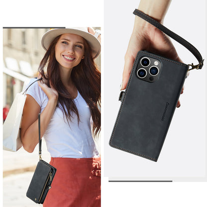 Apple iPhone 15 Pro Max Hoesje - Charcoal Gray - Luxe MagSafe Bookcase met Rits en Telefoonkoord