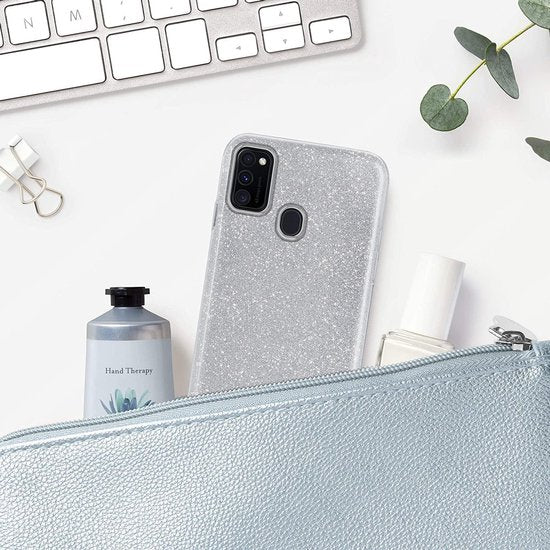 Samsung Galaxy A20s Hoesje - Zilver - Glitter Back Cover