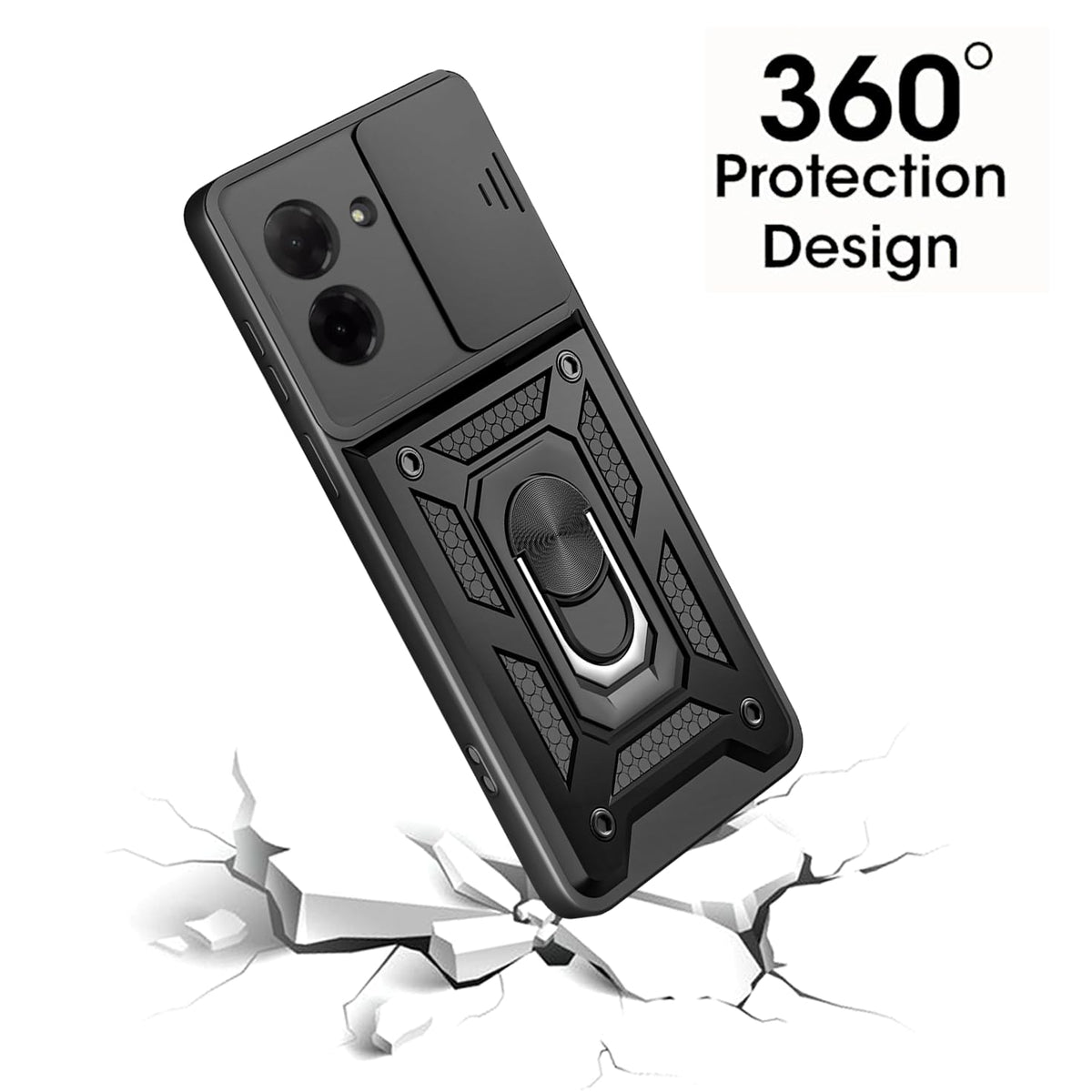 Xiaomi Poco C71 Case - Black - Hybrid Armor Kickstand Back Cover with Camera Protection