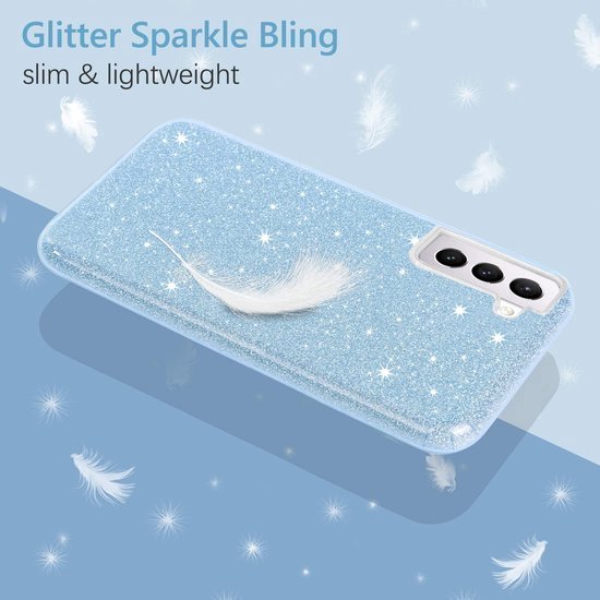 Samsung Galaxy S22 Plus Hoesje - Blauw - Glitter Back Cover