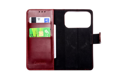 Apple iPhone 18 Pro Hoesje - Maroon Red - Echt Leren 2 in 1 MagSafe Bookcase